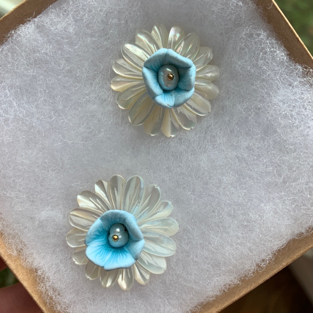 Nicola Bathie Blue and Cream Floral Earrings